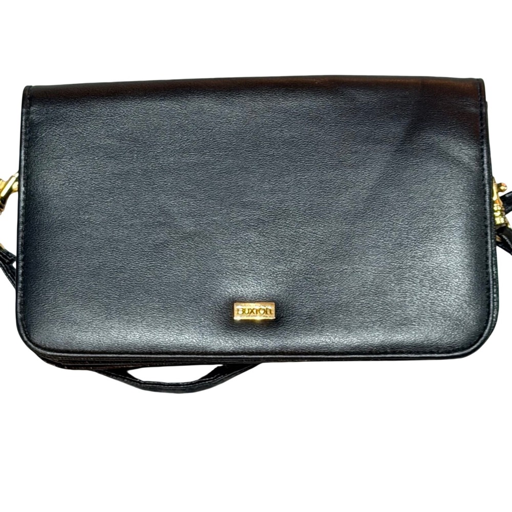 Buxton Crossbody Wallet Purse Women Black Leather Organizer Travel Minimalist